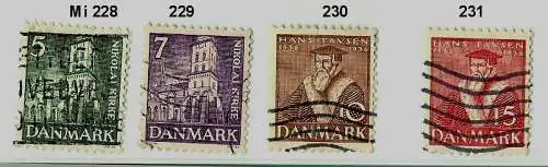 Dänemark 1936 Nr 228 229 230 231 Ohne Gummierung (*) Eckstempel/Wellenstempel