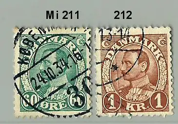 Dänemark 1934 Nr 211 212 Ohne Gummierung (*) Eckstempel/Wellenstempel Rundstempel (Datum und/oder Ort klar)