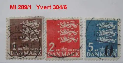 Dänemark 1946 Nr 289 290 291 Ohne Gummierung (*) Eckstempel/Wellenstempel