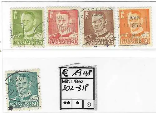 Dänemark 1948 Nr 302 303 304 305 306 307 308 309 310 311 312 313 314 315 316 317 318 Ohne Gummierung (*)