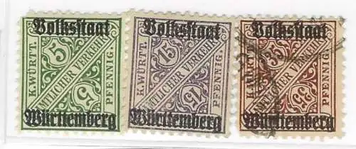 Altd. Württemberg Dienstmarken 1919 Nr 260 263 267 Ohne Gummierung (*)