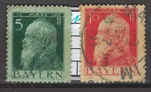 Altdeutschland Bayern 1911 Nr 77 78 Rundstempel (Datum und/oder Ort klar) Falz / Gummimängel / *