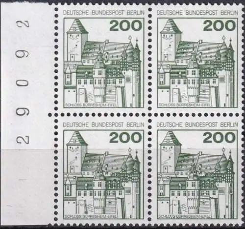 BERLIN 1977 Mi-Nr. 540 Viererblock vom Rand mit Bogennummer ** MNH