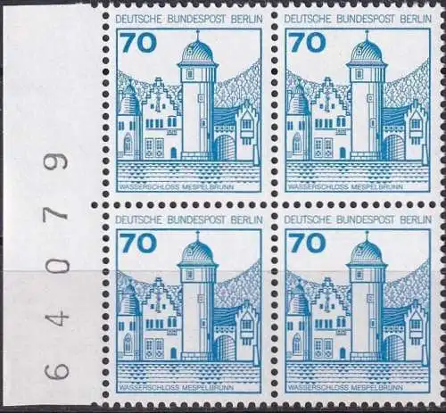 BERLIN 1977 Mi-Nr. 538 Viererblock vom Rand mit Bogennummer ** MNH