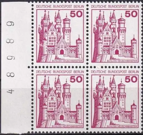 BERLIN 1977 Mi-Nr. 536 Viererblock vom Rand mit Bogennummer ** MNH