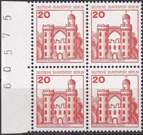 BERLIN 1977 Mi-Nr. 533 Viererblock vom Rand mit Bogennummer ** MNH