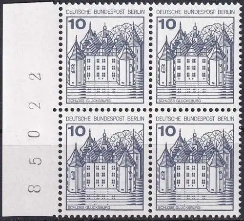 BERLIN 1977 Mi-Nr. 532 Viererblock vom Rand mit Bogennummer ** MNH