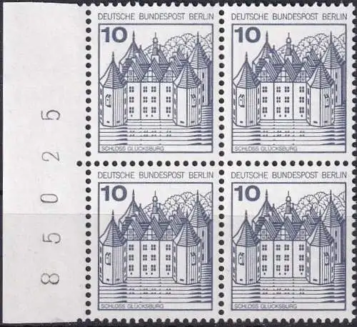 BERLIN 1977 Mi-Nr. 532 Viererblock vom Rand mit Bogennummer ** MNH