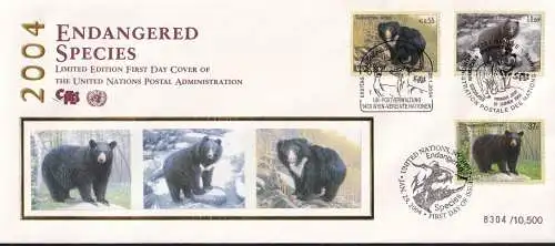 UNO NEW YORK - WIEN - GENF 2004 TRIO-FDC gefährdete Arten - Seidendruck - limitiert