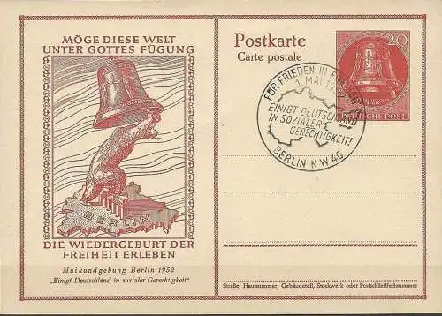 BERLIN 1952 Mi-Nr. P 29 Postkarte gestempelt