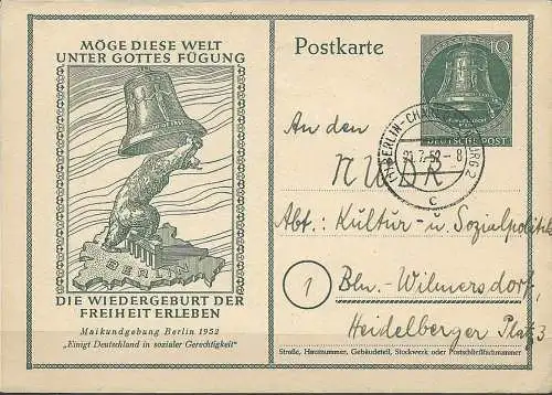 BERLIN 1952 Mi-Nr. P 28 Postkarte gelaufen