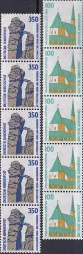 DEUTSCHLAND 1989 Mi-Nr. 1406/07 R 5er Streifen ** MNH