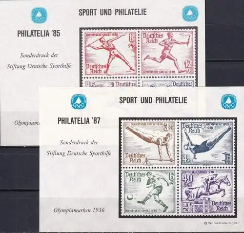 DEUTSCHES REICH 1936 Farbsonderdrucke der Olympiamarken "Für den Sport" Nachdruck Vignette