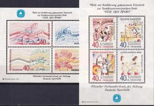 DEUTSCHLAND 1979 Farbsonderdrucke der Entwürfe "Für den Sport" Nachdruck Vignette