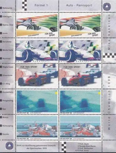 DEUTSCHLAND 1999 Farbsonderdruck der Entwürfe "Für den Sport" Nachdruck Vignette