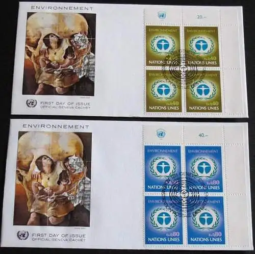 UNO GENF 1972 Mi-Nr. 25/26 Eckrand-Viererblock FDC