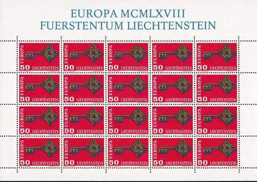 LIECHTENSTEIN 1968 Mi-Nr. 495 Kleinbogen ** MNH