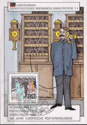 DEUTSCHLAND 1990 Mi-Nr. 1475 auf Vignette 500 Jahre Europ. Postverbindungen