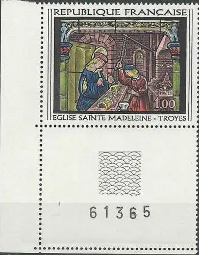 FRANKREICH 1967 Mi-Nr. 1598 Eckrand Leerfeld Bogennummer ** MNH