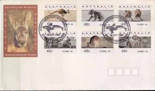 AUSTRALIEN 1995 Mi-Nr. ATM 40-45 Automatenmarken SYDNEY 95 FDC