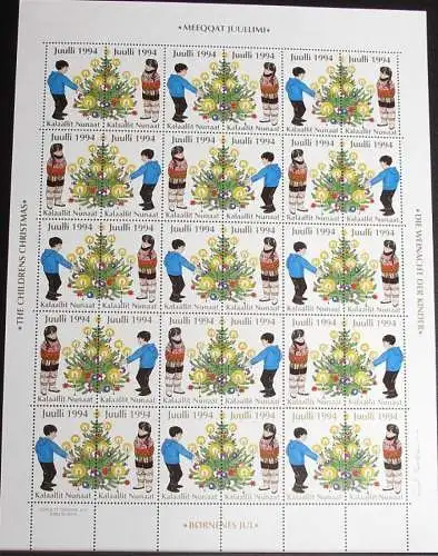 GRÖNLAND 1994 Weihnachtsmarken kompletter Bogen ** MNH