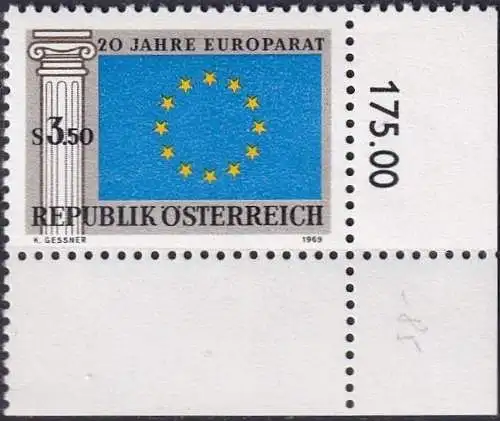 ÖSTERREICH 1969 Mi-Nr. 1292 Eckrand ** MNH