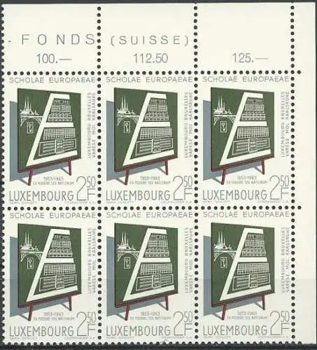 LUXEMBURG 1963 Mi-Nr. 666 6er Eckrand ** MNH