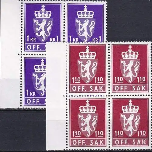 NORWEGEN 1980 Mi-Nr. D 107/08 Viererblock Dienstmarken ** MNH