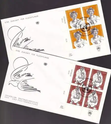 UNO WIEN 1984 Mi-Nr. 43/44 Viererblock FDC