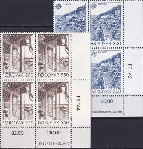 FÄRÖER 1987 Mi-Nr. 149/50 Eckrand-Viererblocks ** MNH