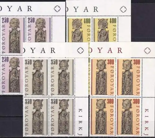 FÄRÖER 1984 Mi-Nr. 93/96 Eckrand-Viererblocks ** MNH