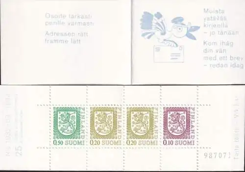 FINNLAND 1983 Mi-Nr. MH 14 Markenheft/booklet Zählnummer 25 Jahre Automatenhefte ** MNH