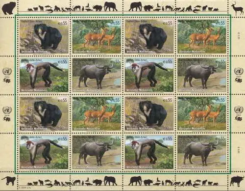 UNO WIEN 2004 Mi-Nr. 406/09 Kleinbogen gefährdete Arten ** MNH