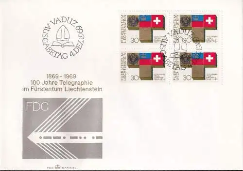 LIECHTENSTEIN 1969 Mi-Nr. 517 Viererblock FDC