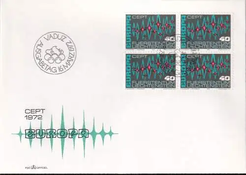 LIECHTENSTEIN 1972 Mi-Nr. 564 Viererblock FDC