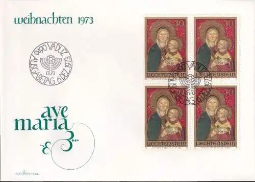 LIECHTENSTEIN 1973 Mi-Nr. 595 Viererblock FDC