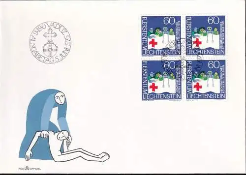 LIECHTENSTEIN 1975 Mi-Nr. 629 Viererblock FDC