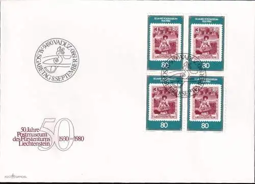 LIECHTENSTEIN 1980 Mi-Nr. 750 Viererblock FDC