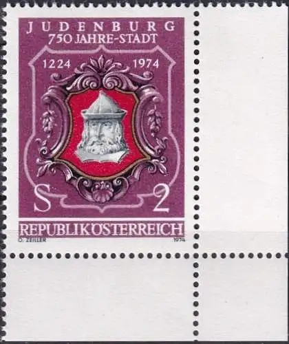 ÖSTERREICH 1974 Mi-Nr. 1447 Eckrand ** MNH