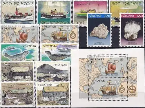 FÄRÖER 1992 Mi-Nr. 227-242 Jahrgang/year set ** MNH