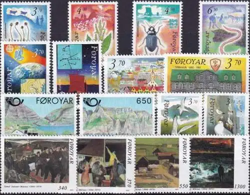 FÄRÖER 1991 Mi-Nr. 211-226 Jahrgang/year set ** MNH