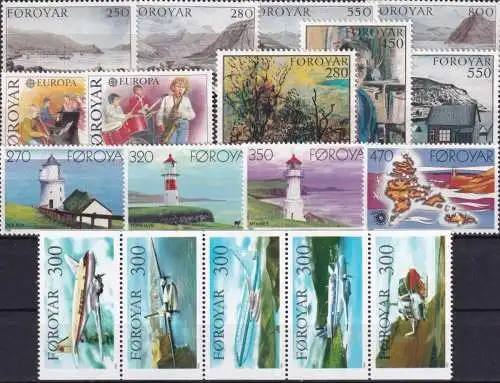 FÄRÖER 1985 Mi-Nr. 112-129 Jahrgang/year set ** MNH