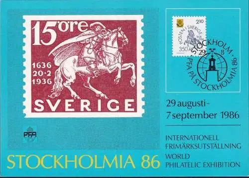 SCHWEDEN 1986 Mi-Nr. 1381 Ausstellungskarte/Exhibition Card Stockholmia 86