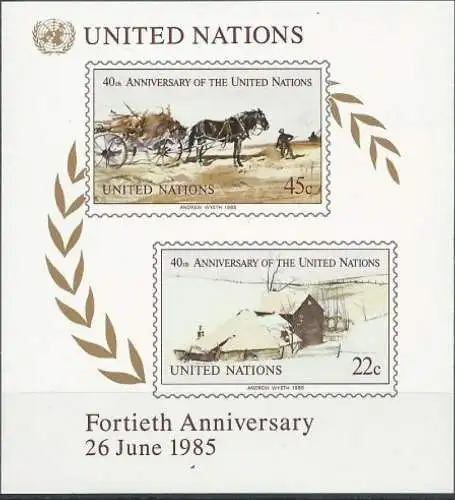 UNO NEW YORK 1985 Mi-Nr. Block 8 ** MNH