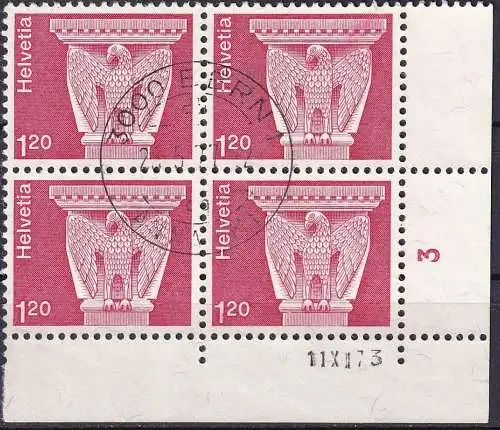 SCHWEIZ 1974 Mi-Nr. 1036 Eckrand-Viererblock o used