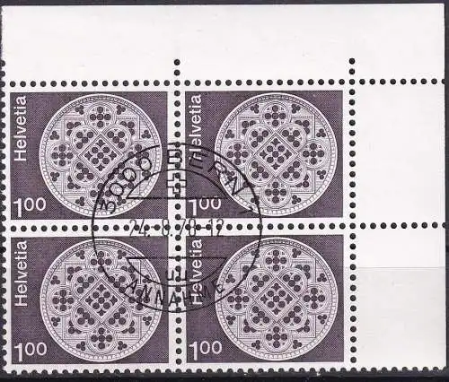 SCHWEIZ 1974 Mi-Nr. 1035 w Eckrand-Viererblock o used