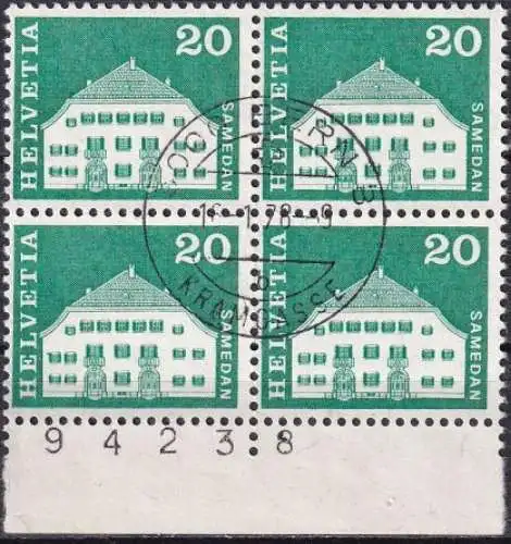 SCHWEIZ 1968 Mi-Nr. 881 Viererblock Bogennummer o used