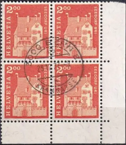 SCHWEIZ 1967 Mi-Nr. 863 Eckrand-Viererblock o used