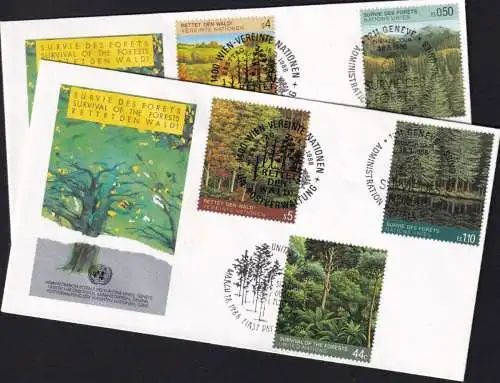 UNO NEW YORK - WIEN - GENF 1988 TRIO-FDC Rettet den Wald