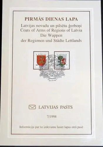 LETTLAND 1998 Mi-Nr. 485/86 ETB 7/1998